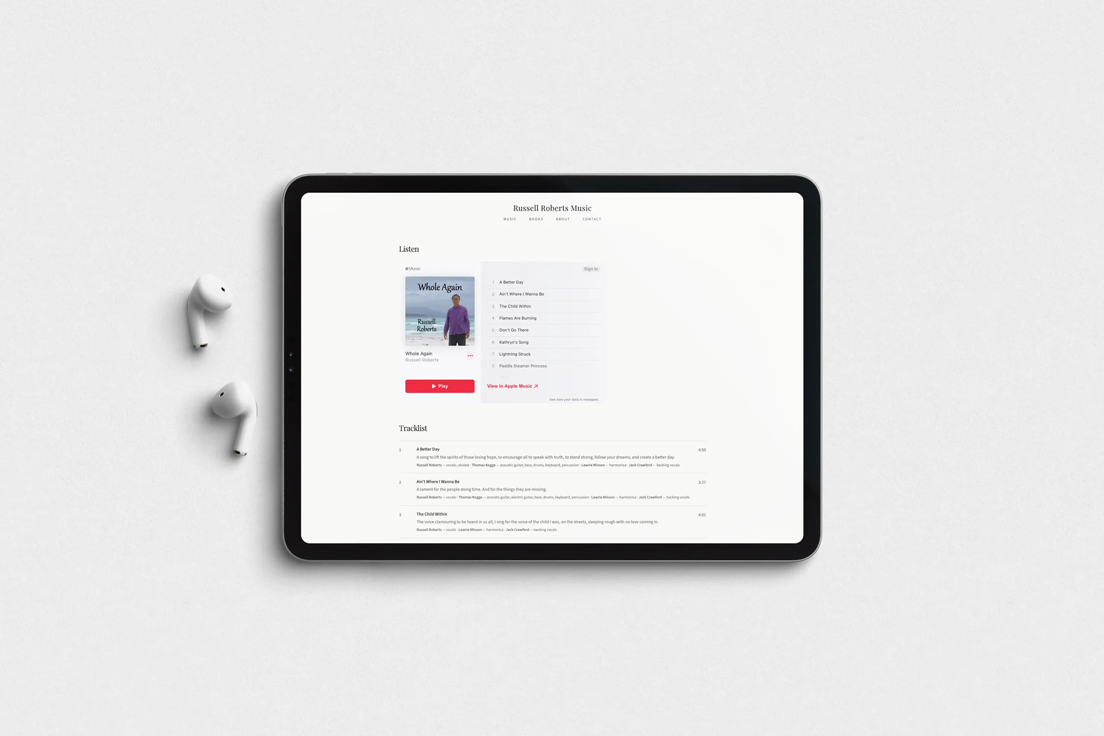 Individual album page