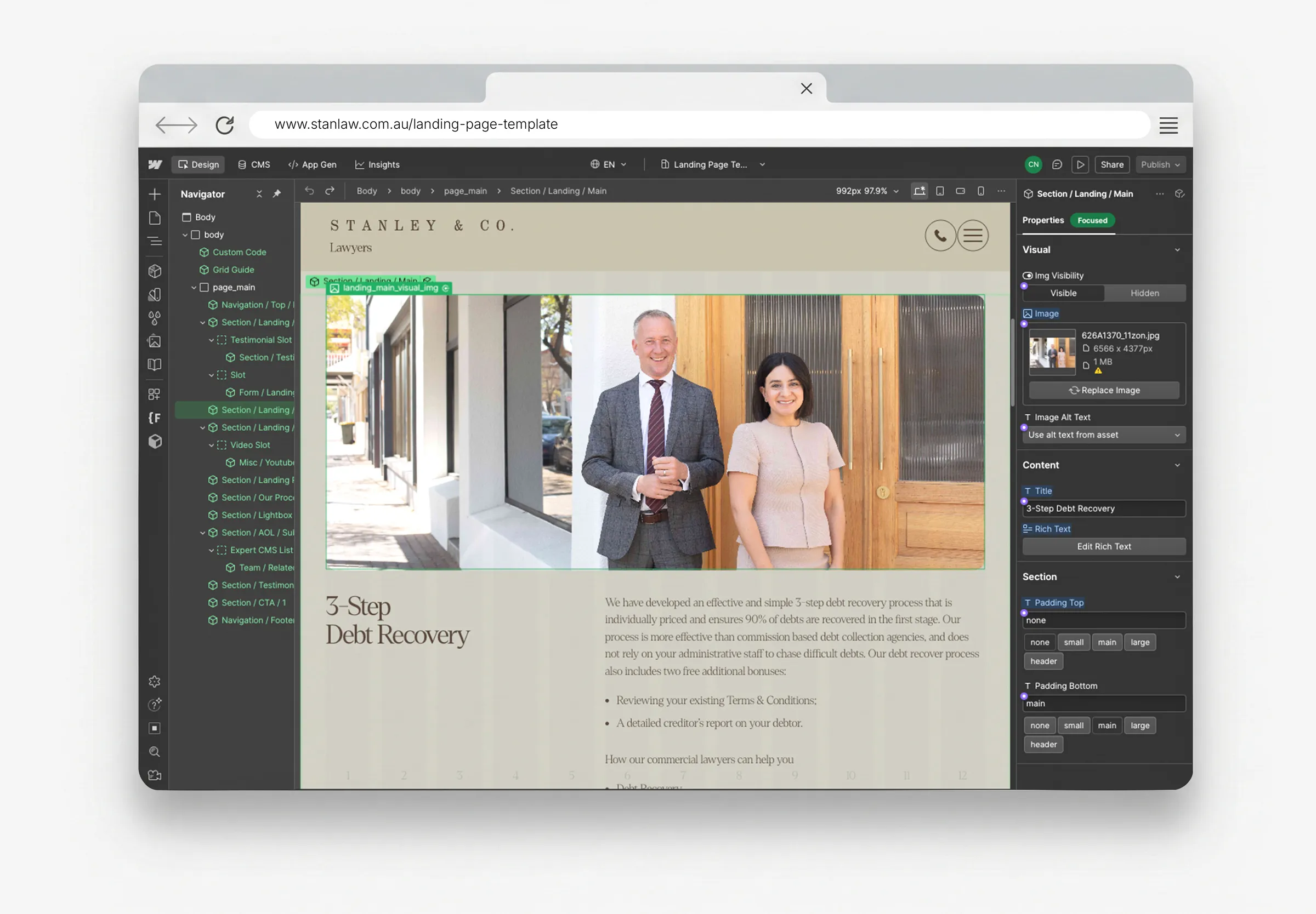 Landing page template system